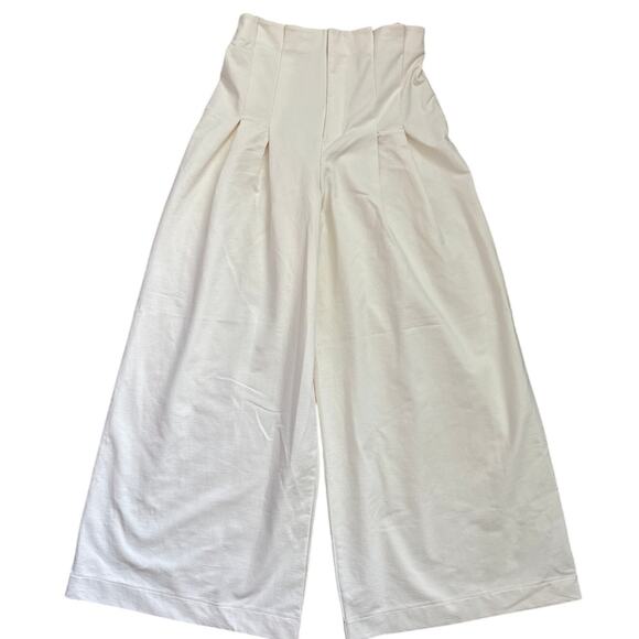 H&M High Waisted Paper-Bag Preppy Pleated Wide Leg Trousers Cream Size 10 - Picture 1 of 9